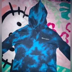 Champion Women’s Long Sleeve Hoodie Sweatshirt (Blue Tie Dye, Small)